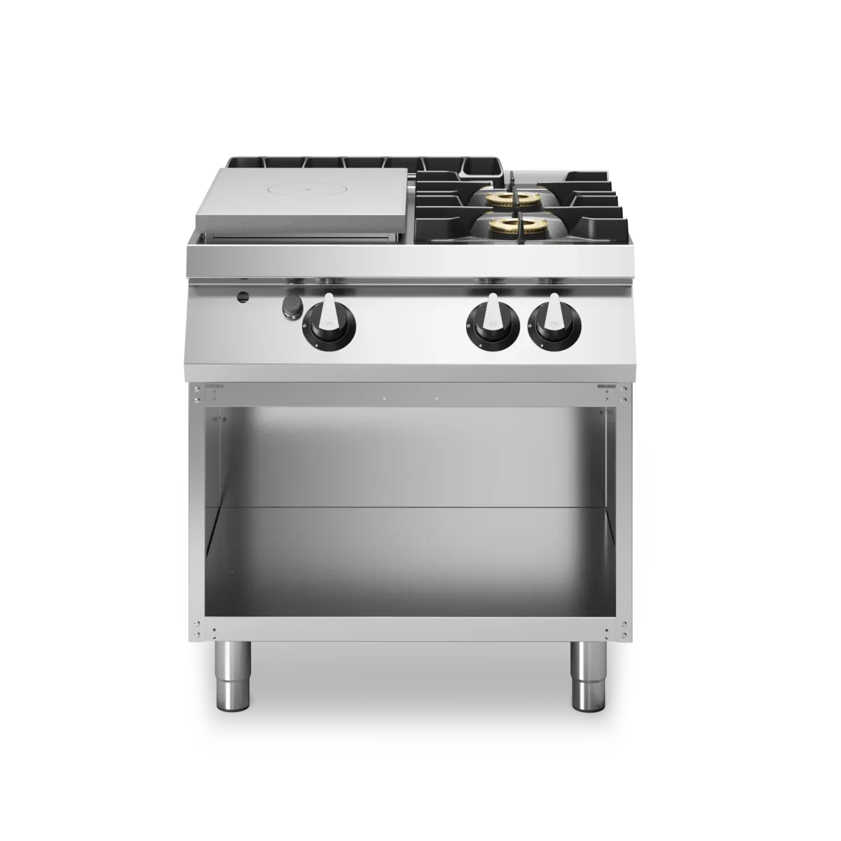 Fourneau 2 feux + plaque coup-de-feu sur meuble ouvert – 18 kW Gaz – 800x730x870mm - MODULAR - Fourneau à gaz professionnel