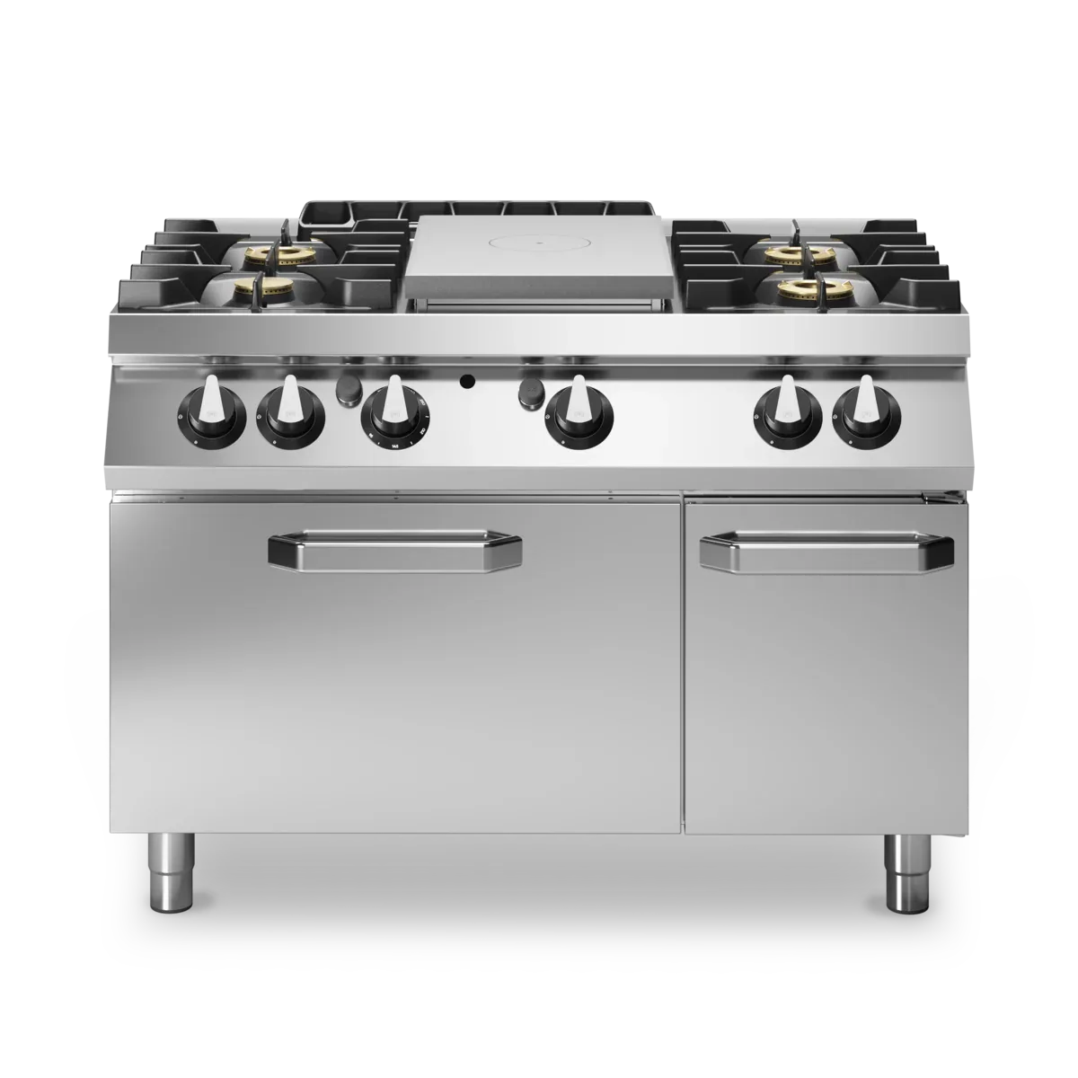 Fourneau 4 feux + plaque coup-de-feu sur four gaz – 35,5 kW Gaz – 1200x730x870mm MODULAR R70/120TPPFGF/P vue 1 - Usine CHR