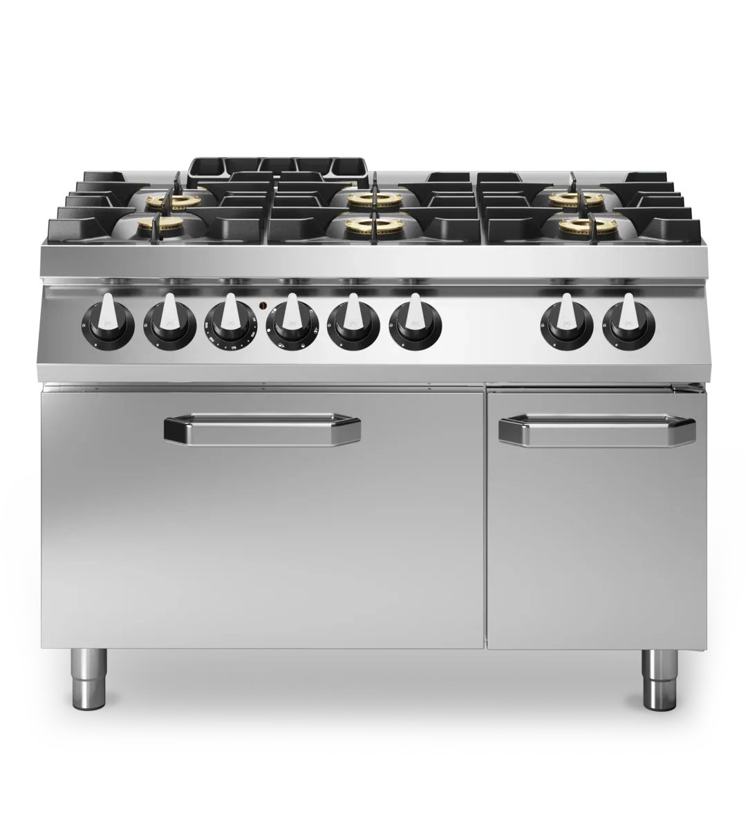 Fourneau 6 feux sur four électrique – 33,5 kW Gaz + 6 kW TRI – 1200x730x870mm MODULAR R70/120CFGE vue 1 - Usine CHR