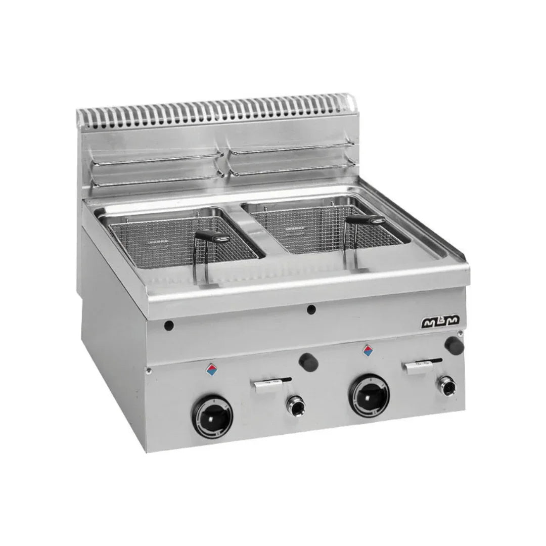 Friteuse à gaz 2x8 litres à poser - 600x600x270mm - 14,8 kW Gaz - MBM - Friteuse à gaz professionnelle