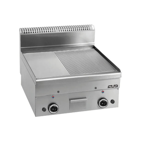 Plancha 1/2 lisse 1/2 rainurée chromée à gaz à poser - 600x600x270mm - 10,2 kW Gaz - MBM - Plancha à gaz professionnelle