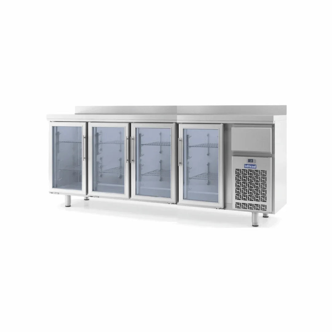 Arrière bar réfrigérée en inox 4 portes vitrées -2/+8°C - Capacité : 730 litres - 2452x600x1050mm - INFRICO - Arrière-bar réf