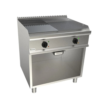 Plaque à snacker lisse+rainurée chromée électrique sur meuble ouvert - CASTA - Plancha électrique professionnelle