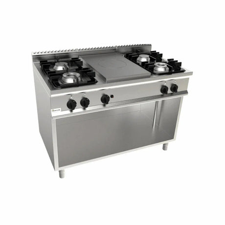 Cuisinière 4 feux + plaque coup de feu à gaz sur meuble ouvert - CASTA - Fourneau à gaz professionnel