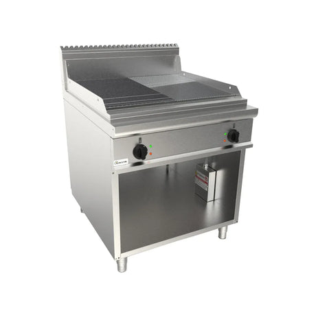 Plaque à snacker lisse et rainurée chromée électrique sur meuble ouvert - CASTA - Plancha électrique professionnelle
