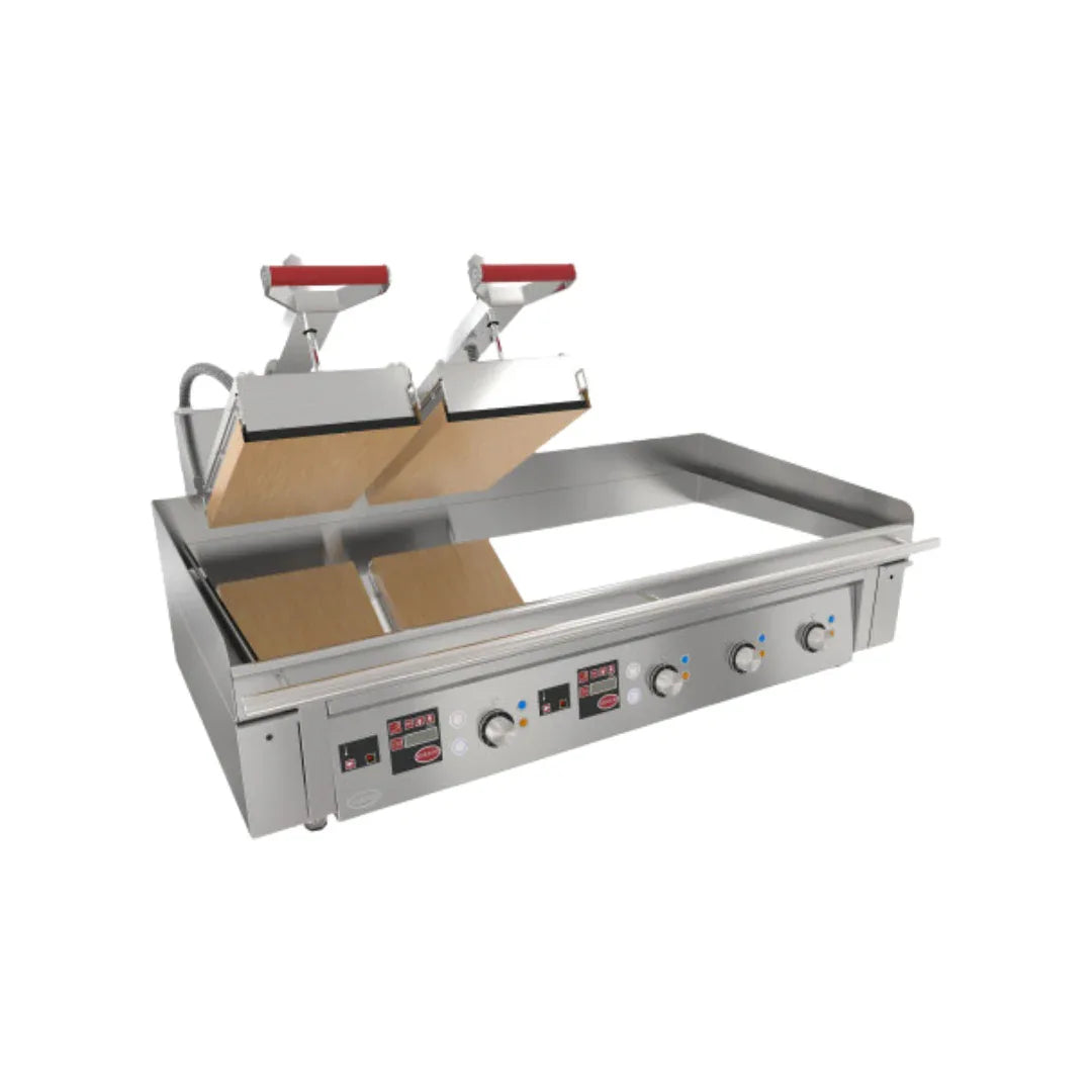 Plancha électrique à poser 4 zones + 2 presses CLAM - Puissance : 28 kW 400V - MIRROR - Plancha électrique professionnelle