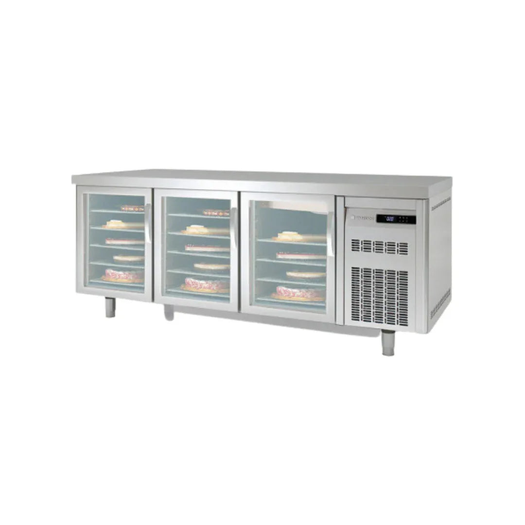 Meuble pâtissier 800 réfrigérée négative -15/-20°C gamme TOP - 3 portes vitrées -2020x800x850mm CORECO vue 1 - Usine CHR