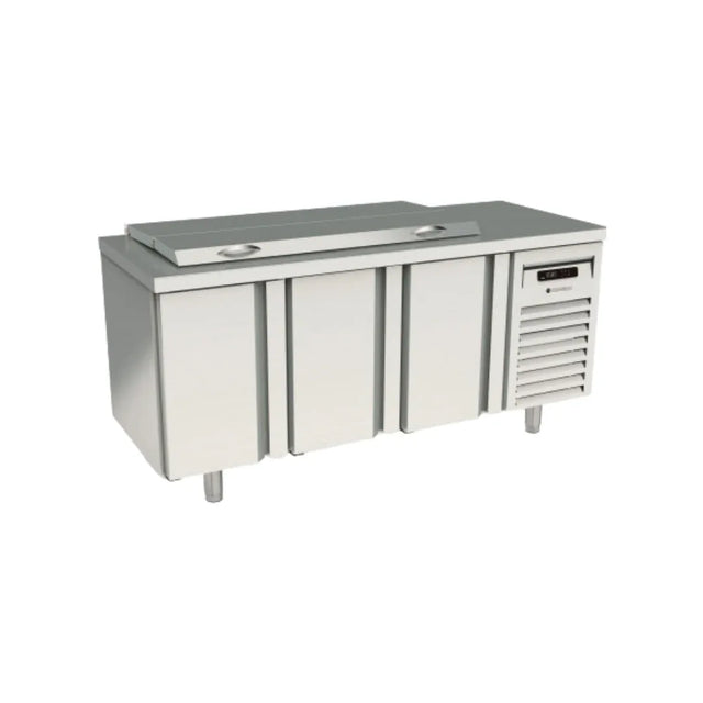 Meuble de préparation GN 1/1 refrigérée positive 0/+8°C gamme TOP - 3 portes CORECO MFE-200 vue 1 - Usine CHR