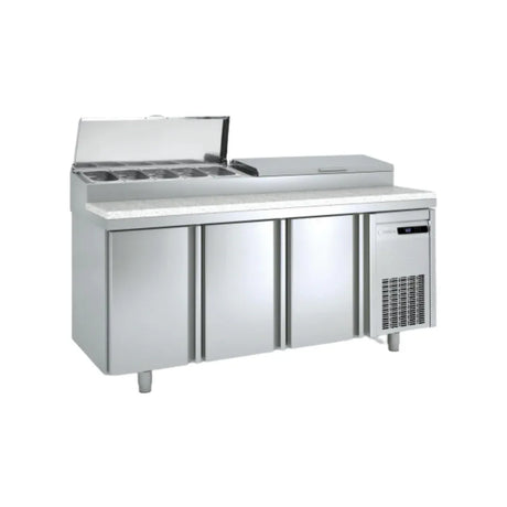 Meuble de préparation saladette bac GN 1/4 réfrigéréé positive 0/+8°C gamme TOP - 3 portes CORECO vue 1 - Usine CHR