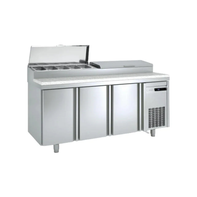 Meuble de préparation saladette bac GN 1/4 réfrigéréé positive 0/+8°C gamme TOP - 3 portes CORECO vue 1 - Usine CHR