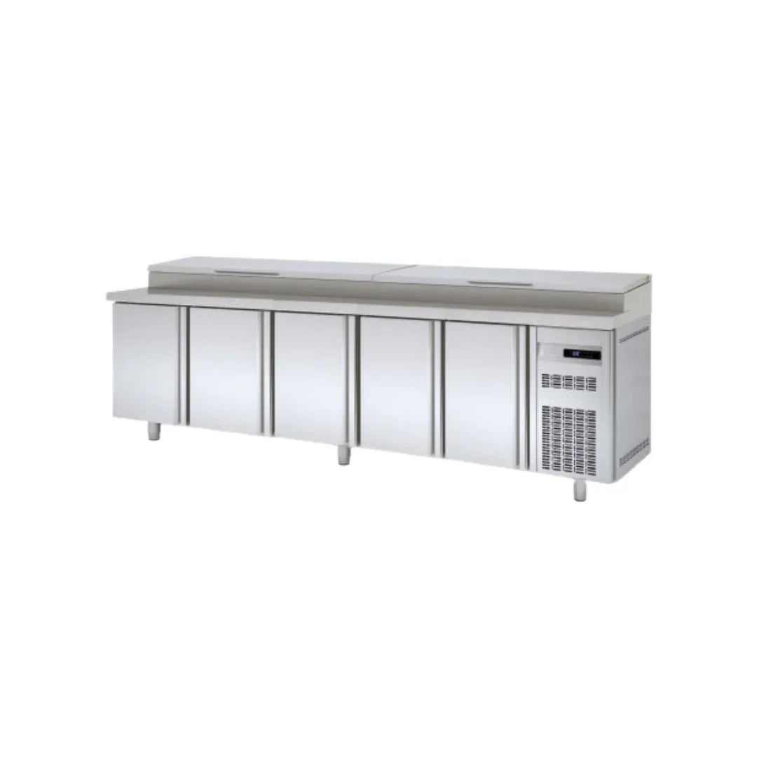Meuble de préparation saladette bac GN 1/4 réfrigéréé positive 0/+8°C gamme TOP - 5 portes CORECO vue 1 - Usine CHR