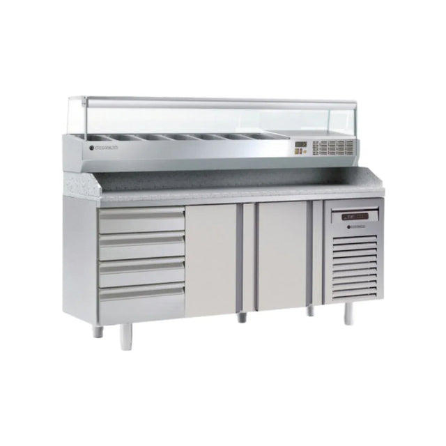 Meuble à pizza 700 réfrigérée positive 0/+8°C gamme TOP - 2 portes + 7 tiroirs neutres CORECO vue 1 - Usine CHR