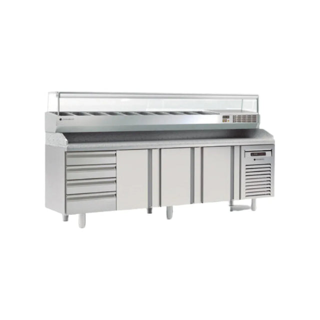 Meuble à pizza 800 réfrigérée positive 0/+8°C gamme TOP - 3 portes + 7 tiroirs neutres CORECO vue 1 - Usine CHR