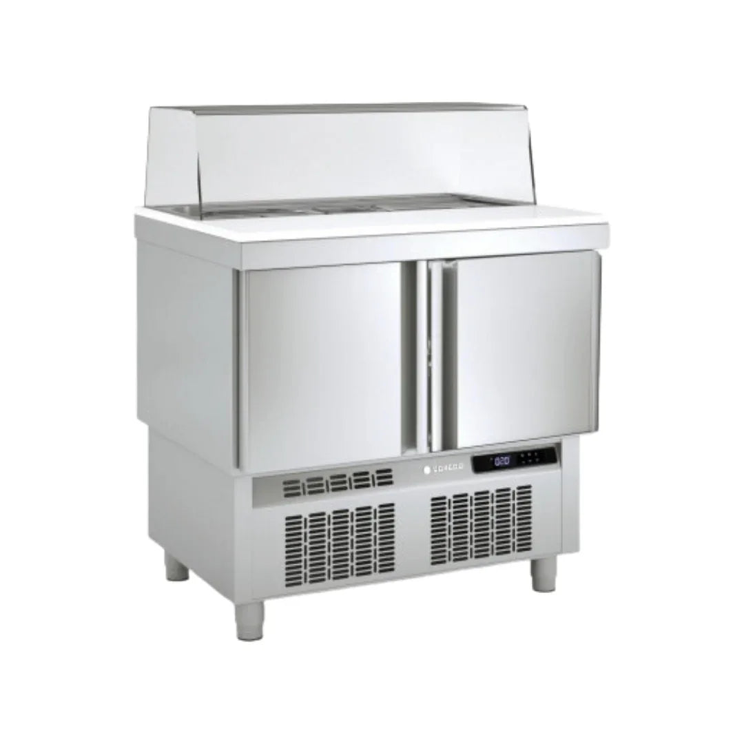 Meuble saladette vitré plan en polyéthylène GN 1/1 réfrigérée positive 0/+8°C gamme TOP CORECO vue 1 - Usine CHR