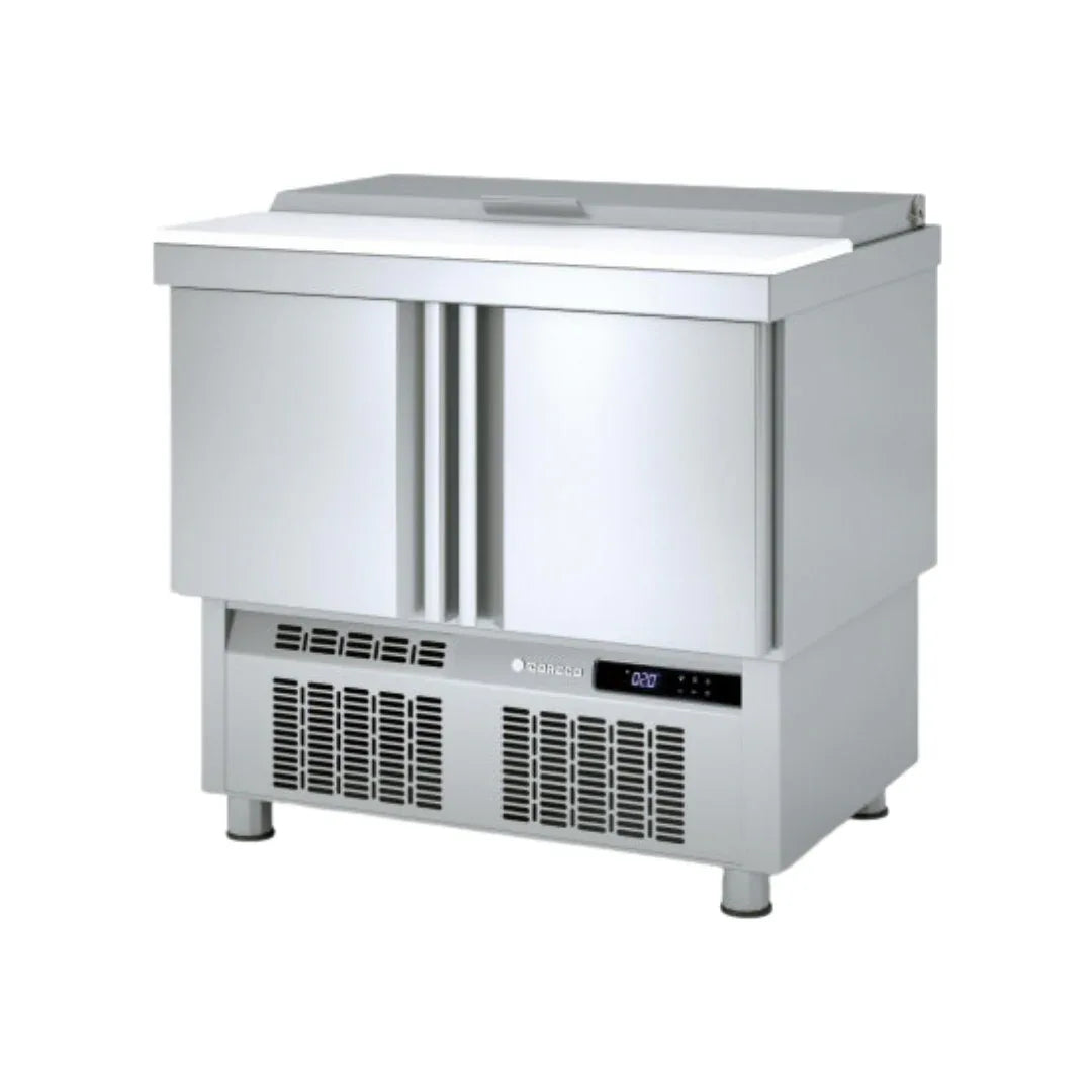 Meuble saladette plan en polyéthylène GN 1/1 réfrigérée positive 0/+8°C gamme TOP CORECO MFS-100 vue 1 - Usine CHR