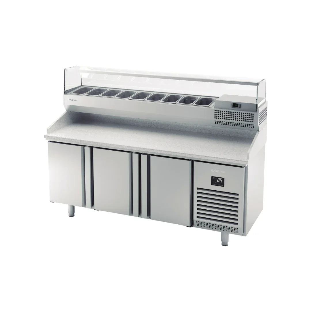 Table à pizza réfrigérée positive en granit 3 portes + kit 1980x700x830/1417mm - INFRICO - Table à pizza