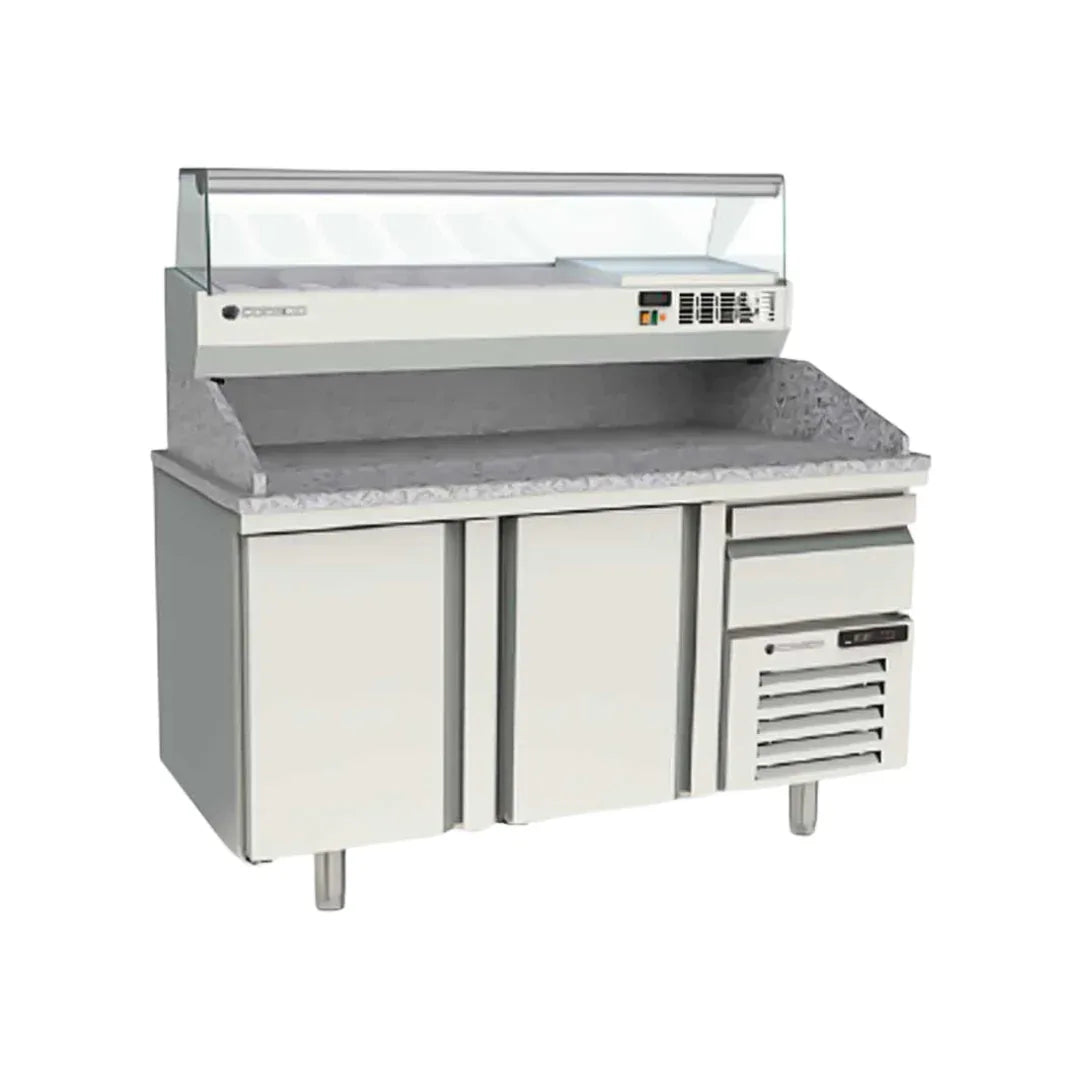 Meuble à pizza 800 réfrigérée positive 0/+8°C gamme TOP - 2 portes + tiroirs CORECO MR80-160 vue 1 - Usine CHR