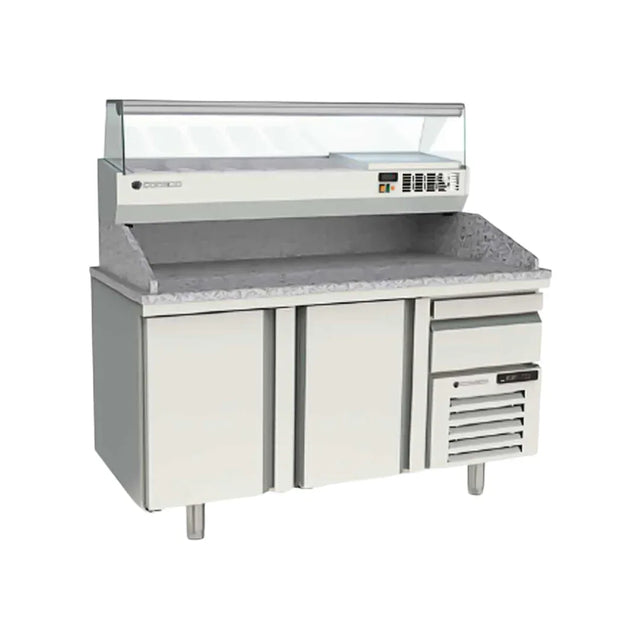 Meuble à pizza 800 réfrigérée positive 0/+8°C gamme TOP - 2 portes + tiroirs CORECO MR80-160 vue 1 - Usine CHR