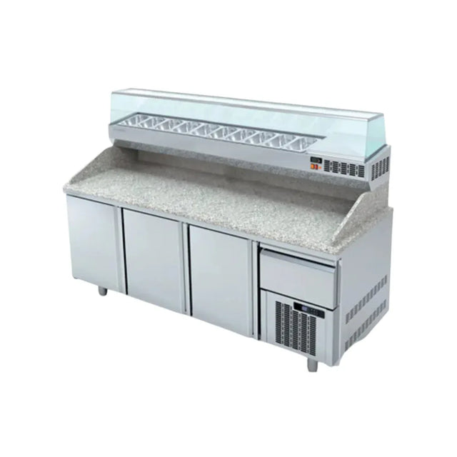Meuble à pizza 800 réfrigérée positive 0/+8°C gamme TOP - 3 portes + tiroirs CORECO MR80-210 vue 1 - Usine CHR