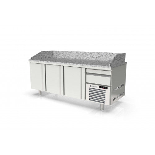 Meuble à pizza 800 réfrigérée positive 0/+8°C gamme TOP - 3 portes + tiroirs