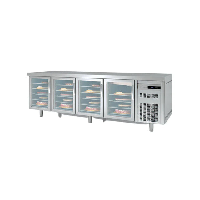 Meuble pâtissier 800 réfrigérée positive -2/+8°C gamme TOP - 4 portes vitrées -2545x800x850mm CORECO vue 1 - Usine CHR