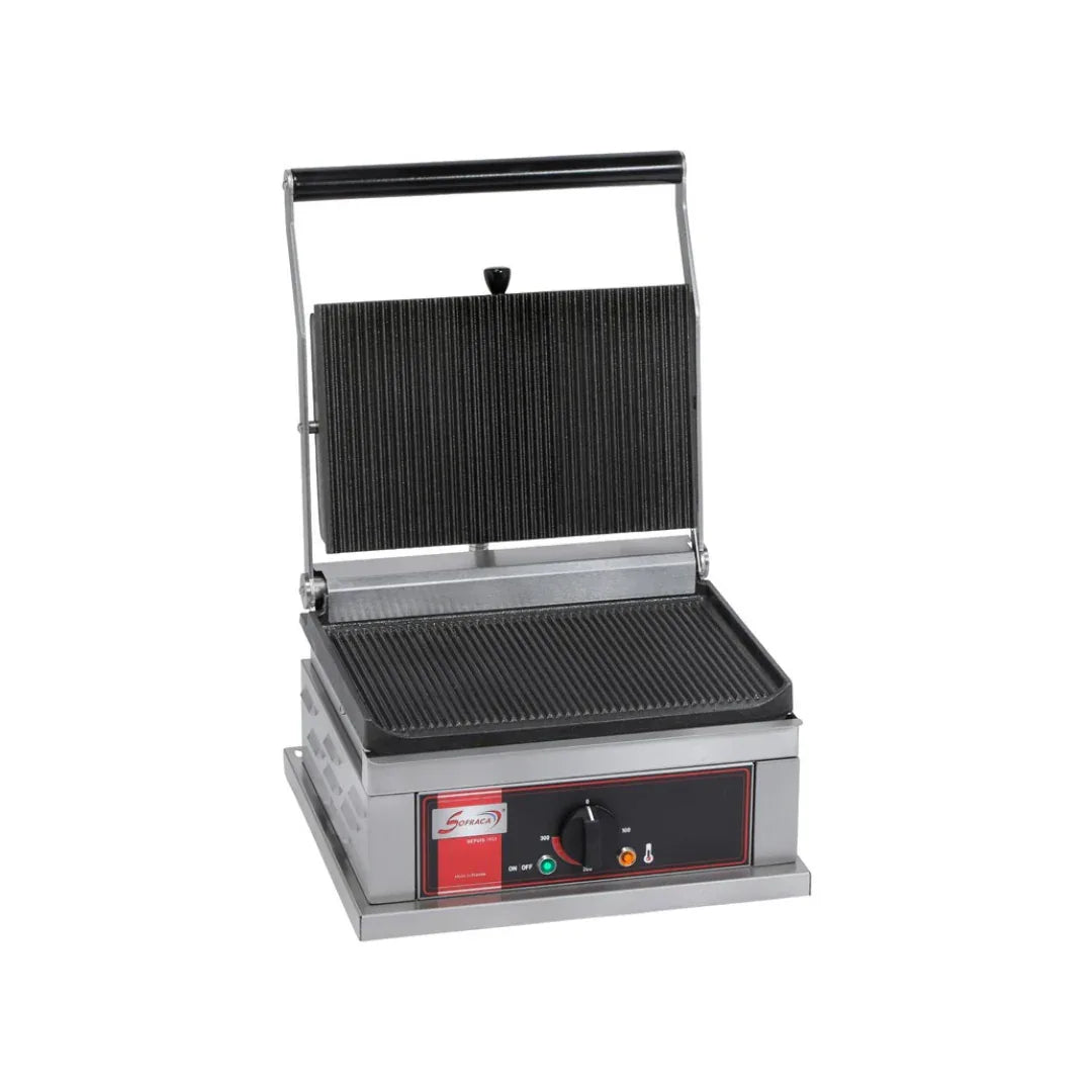 Panini simple en fonte rainurée - 395x429x301mm - 3 kW Mono 230V - SOFRACA - Grill panini professionnel