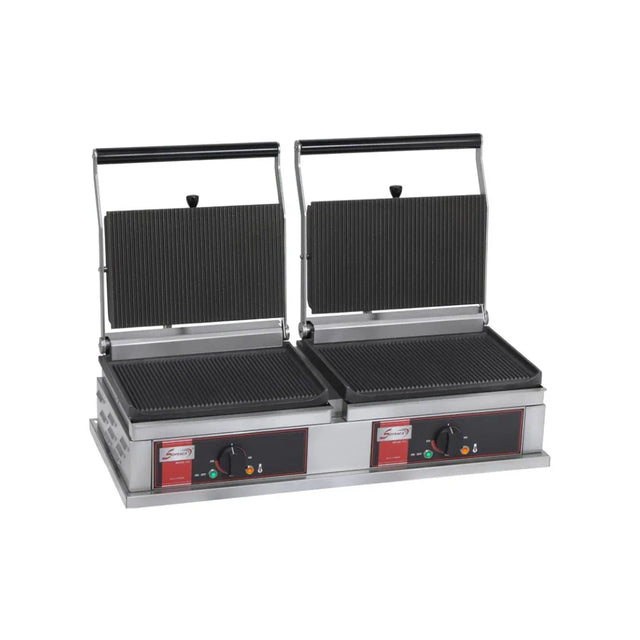 Panini double en fonte rainurée - 800x429x301mm - 2x3 kW Mono 230V - SOFRACA - Grill panini professionnel