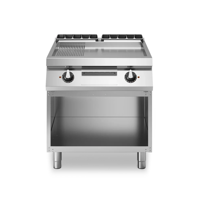 Plancha 2/3lisse et 1/3 rainurée 2 zones électrique sur meuble ouvert - 10,8 kW 400V Tri - 800x730x870mm MODULAR vue 1