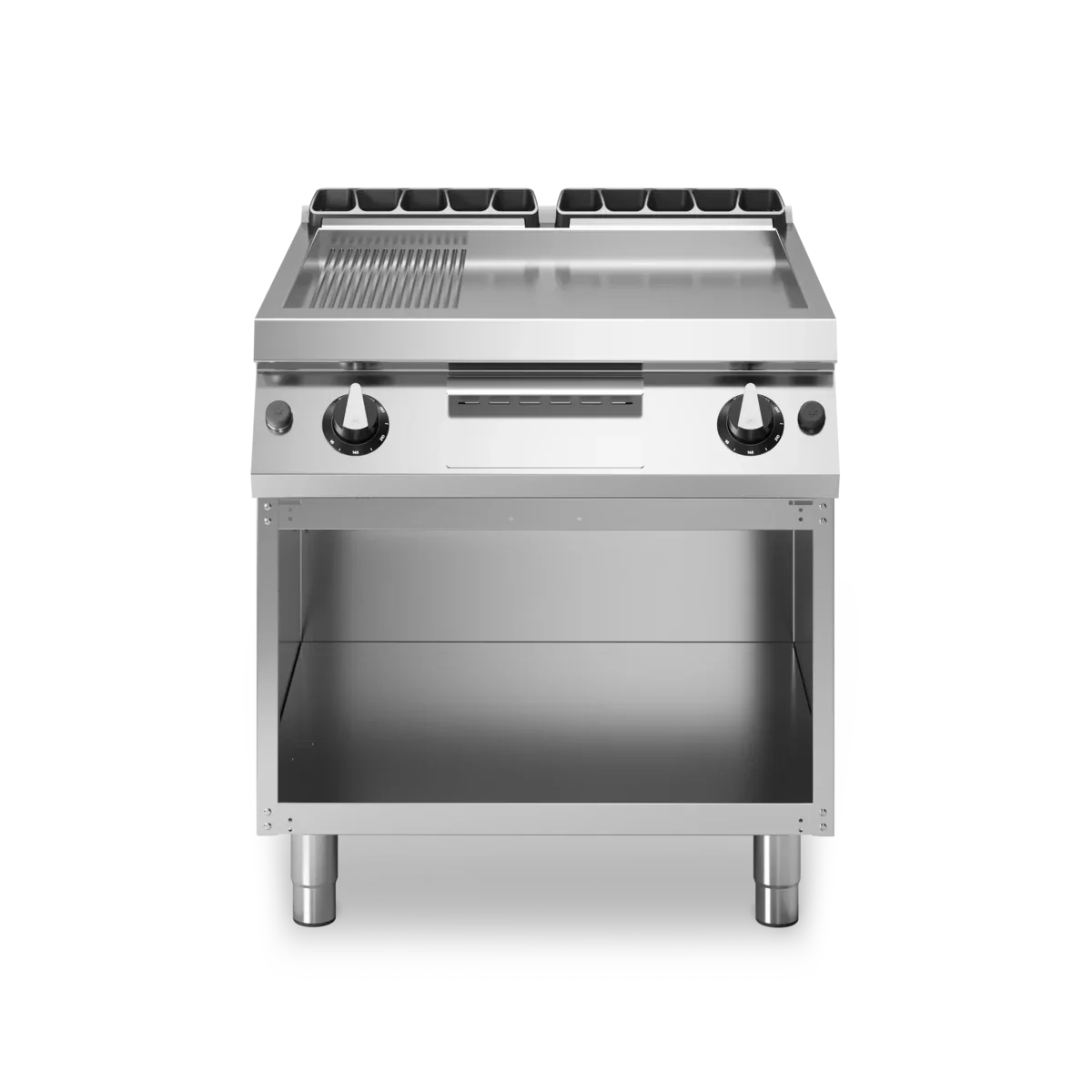 Plancha 2/3lisse et 1/3 rainurée 2 zones sur meuble ouvert - 14 kW Gaz - 800x730x870mm MODULAR vue 1 - Usine CHR