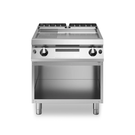 Plancha 2/3lisse et 1/3 rainurée 2 zones sur meuble ouvert - 14 kW Gaz - 800x730x870mm MODULAR vue 1 - Usine CHR