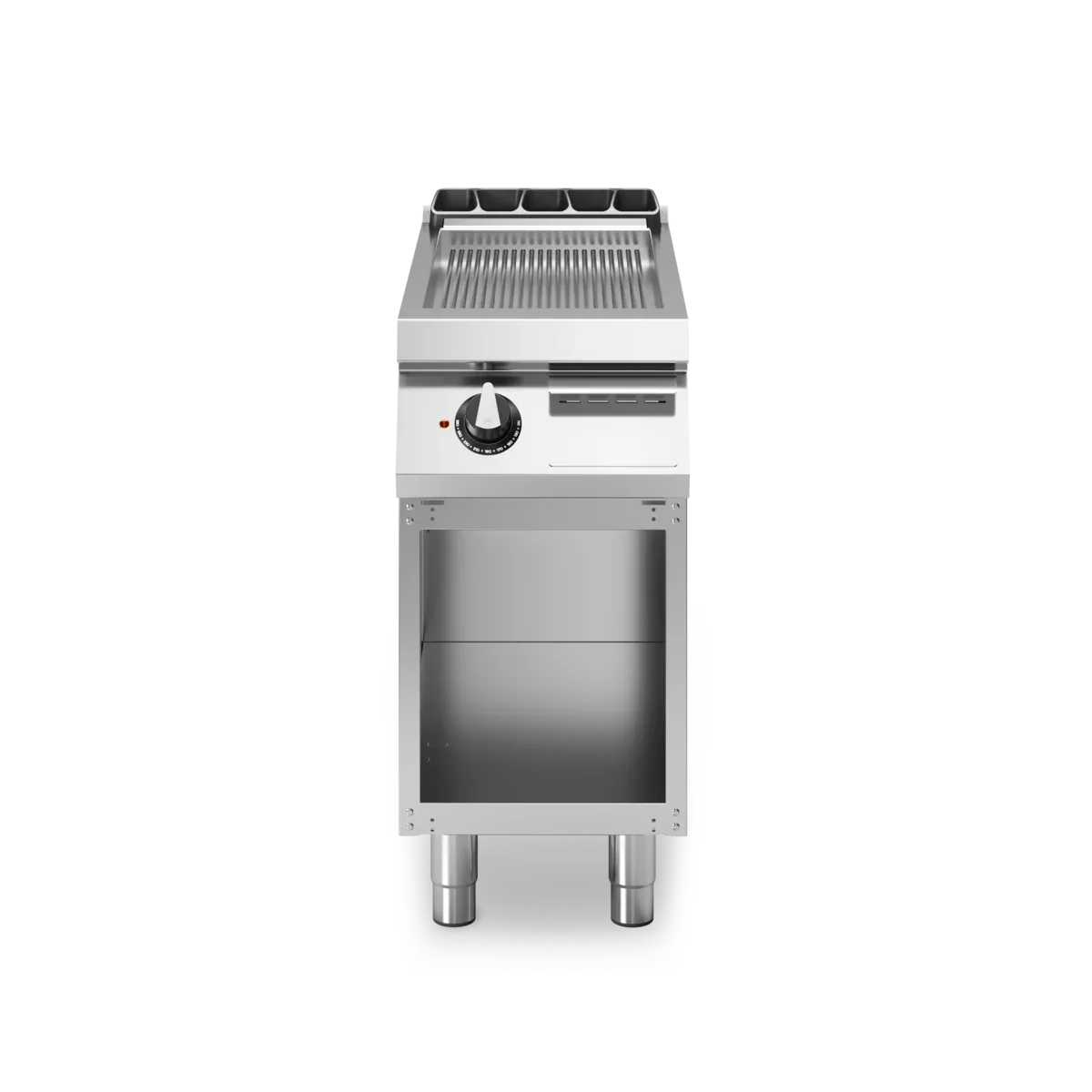 Plancha rainurée 1 zone électrique sur meuble ouvert - 5,4 kW 400V Tri - 400x730x870mm MODULAR vue 1 - Usine CHR