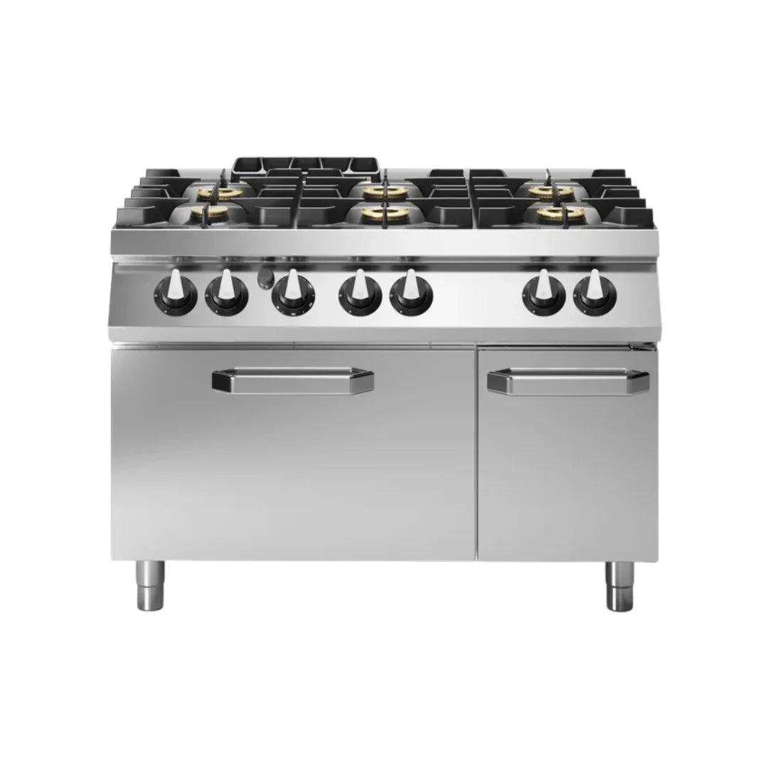 Fourneau 6 feux sur four gaz – 41,5 kW Gaz – 1200x730x870mm - MODULAR - Fourneau sur four