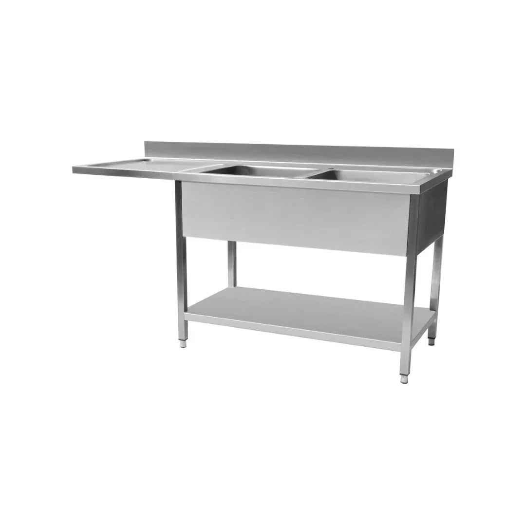 Plonge en inox 2 bacs 400x400x250mm + égouttoir gauche 1600x600x850mm - ARKA