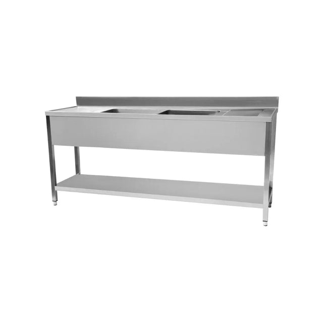 Plonge en inox 2 bacs 500x400x250mm + égouttoir droite/gauche 2000x600x850mm CUISTANCE STSK-206 vue 1 - Usine CHR
