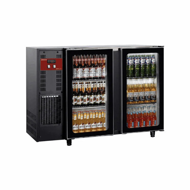 Arrière bar noir 2 portes vitrées - 1455x565x890mm - DIAMOND - Arrière-bar réfrigéré