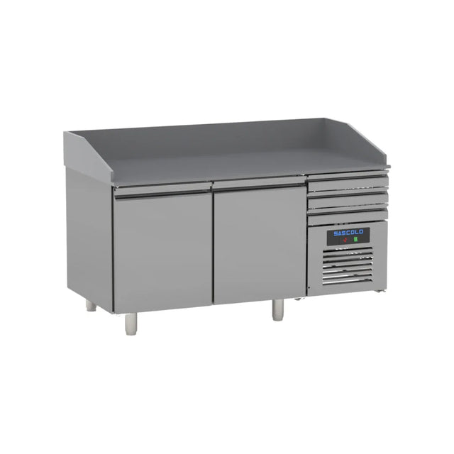 Table à pizza réfrigérée -2/+8°C 2 portes en granit 1600x800x1080mm - SASCOLD - table à pizza