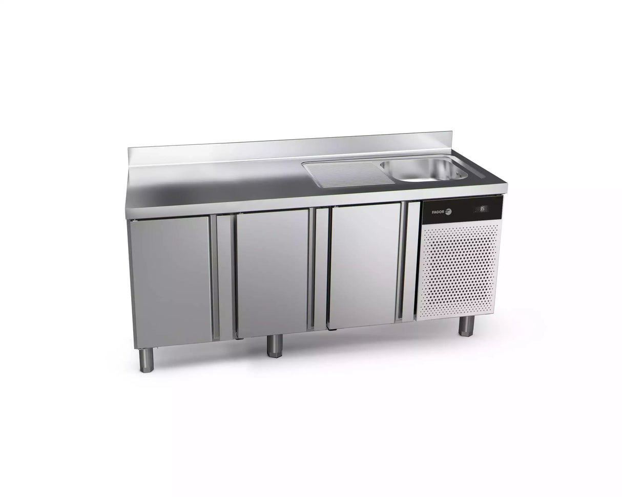 Table réfrigérée positive avec évier FAGOR 3 portes - gamme 700 - 428L CCP-3G/S vue 1 - Usine CHR