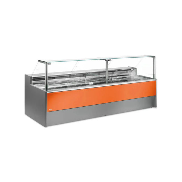 Vitrine réfrigérée ventilée avec réserve 3000x1090x1280mm +2/+8°C - PORTHOS - ARKA - Vitrine de présentation, Vitrine boucher
