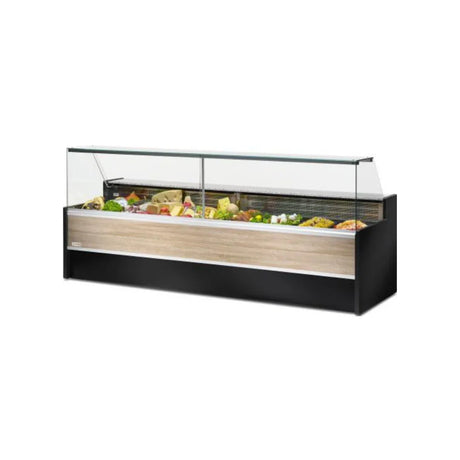 Vitrine réfrigérée ventilée avec réserve 2500x980x1270mm +2/+8°C - MESETAS - ARKA - Vitrine de présentation, Vitrine boucheri